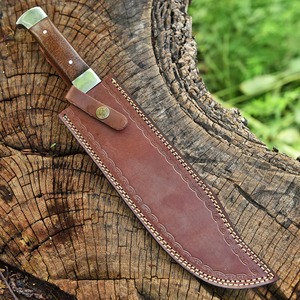 Cuchillo Bowie Personalizado Hecho a Mano para Camping/Caza, en Acero de Damasco, Mango de Madera con Funda de Cuero, 15 Pulgadas - Product Image 6