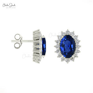 Bulk Manufacturer of 14K Solid Gold Diamond Accented Jewelry 1.16CT Oval Cut <b>Blue</b> <b>Sapphire</b> Stud <b>Earrings</b> Free Shipping Available - Product Image 2