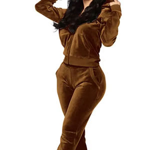 Conjunto Deportivo de Terciopelo para Mujer, Chaqueta y Pantalones Deportivos de Terciopelo, Conjunto de Terciopelo para Hombre con Bolsillos con Cremallera, Traje Deportivo con Forro de Terciopelo - Product Image 1