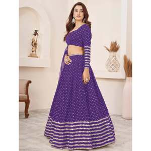 Encantador Lehenga Choli de Georgette con Lentejuelas Violetas para Boda - Product Image 6