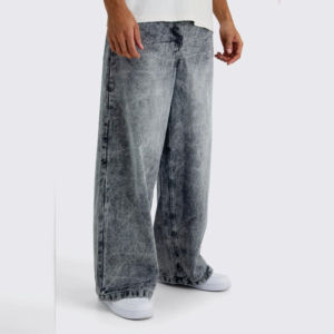 Pantalones de mezclilla holgados de corte recto con logo personalizado, estilo casual, 100% algodón, de peso pesado, para gimnasio - Product Image 1