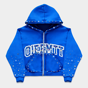 Sweat à capuche oversize court personnalisé sérigraphié, délavé à l'acide, style streetwear, 100% coton, molleton 450 GSM, fermeture éclair ornée de strass, vente en gros - Product Image 3