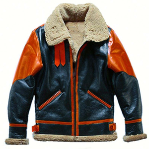 <b>Men</b> <b>Shearling</b> Leather Aviator <b>Jacket</b> Winter Warm Coat Fur Collar Cuffs and Classic Zipper Front Design <b>Men</b> <b>Shearling</b> Leather - Product Image 6