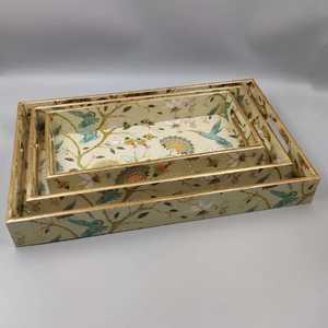 Plateaux de rangement en bois à motifs floraux, rectangulaires, empilables, laqués, design moderne, compatibles lave-vaisselle, faciles à nettoyer, multifonctionnels pour - Product Image 4