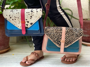 Bolso de mano de cuero genuino reciclado colorido para mujer, bolso de hombro clásico hecho a mano reciclado, colección elegante - Product Image 2