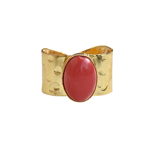 Laxmi Jewellers Handmade Gemstone <b>Ring</b> Red Natural Stone Oval <b>24K</b> <b>Gold</b> Plated Wide Band Adjustable Women Fine Jewelry - Product Image 1