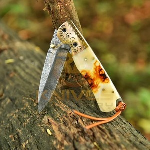 Custom Logo Damascus Steel Folding <b>Knife</b> Natural <b>Bone</b> <b>Handle</b> Outdoor Hunting Camping Pocket <b>Knife</b> Wholesale Supplier - Product Image 3
