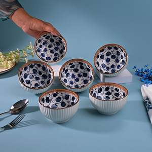 Modern Design Handpainted Ribbed Porcelain Soup Bowls Eco-Friendly <b>Set</b> of 6-<b>Microwave</b> Oven Safe Ceramic Tableware - Product Image 4