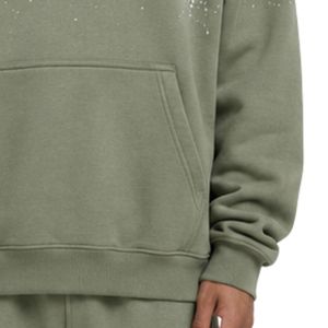 Sweat à capuche oversize en molleton vert sauge pour homme, imprimé étoiles en strass, en coton épais, style streetwear, décontracté pour l'hiver - Product Image 5