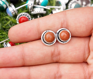 Natural Goldstone <b>Silver</b> <b>Stud</b> Earrings Handmade Gemstone <b>Stud</b> Earrings Minimalist Round Stone Earrings - Product Image 5