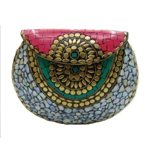 Multicolor Mosaic Metal Flap Clutch <b>Bag</b> Envelope Purse Watermelon <b>Red</b> Medium <b>Gift</b> Favor Valentine's Day Handcrafted Hot Selling - Product Image 2
