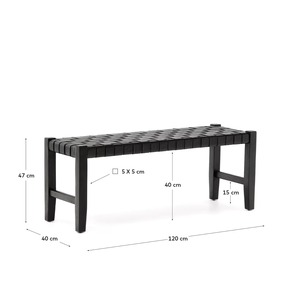 Banco Moderno de Cuero Negro Tejido para Dormitorio y Entrada, Banco Minimalista de Madera Maciza para Hotel, Sala de Estar - Product Image 6