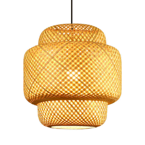 Lustre suspendu moderne en rotin et bois tressé fait main, éclairage rétro pour la maison, suspension tissée réglable en hauteur, long - Product Image 3