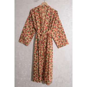 Bata Kimono de Algodón Estampada para Mujer, Túnica Floral Bohemia, Bata de Baño Suave y Ligera, Cubrebaño de Playa, Ropa de Noche Nupcial - Product Image 1