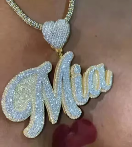 Heart Bail Iced Out Latter <b>Pendant</b> Hip Hop <b>Pendant</b> Custom 925 <b>Silver</b> Double Layer VVS Moissanite <b>Pendant</b> <b>Initial</b> Latter <b>Pendant</b> - Product Image 2