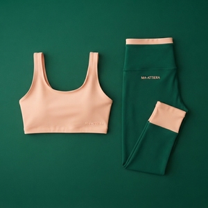 Conjunto Deportivo para Mujer, Color Verde Durazno, Bra Deportivo con Contraste, Leggings de Cintura Alta, para Yoga, Gimnasio, Fitness, Ropa Deportiva - Product Image 5