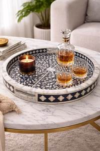 Plateau de service rectangulaire en mosaïque artisanale antique avec motif de feuilles colorées, assiette décorative bohème pour les plats de mariage et de fête - Product Image 5