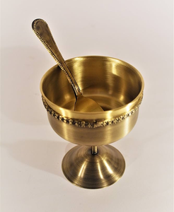 Bol à glace en laiton poli miroir avec plateau et cuillère, mini-poignée, qualité supérieure, design royal - Product Image 3