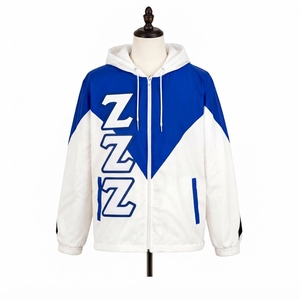 Veste coupe-vent personnalisée Zeta Phi Beta avec fermeture éclair intégrale, capuche et imprimé lettres grecques, bleu et blanc, pour sororité - Product Image 3