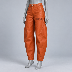 burnt orange pants orange pants <b>women</b> orange slacks leather <b>trousers</b> <b>for</b> <b>women</b> leather pants baggy leather <b>trousers</b> orange pants - Product Image 3