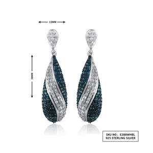 2.14 Carat (Cttw) Round Cut Natural White and Blue Diamond <b>Drop</b> Dangle Earrings Sterling Silver Screw <b>Back</b> - Product Image 2
