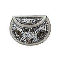 Pochette de soirée artisanale en mosaïque de nacre pour femme, sac à main de créateur argenté avec cadre métallique