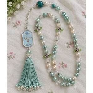 Crystal Chain Tasbih Green Glass <b>Beads</b> With Gold Tassel Handmade For Ramadan Crystal Tasbih Hanging <b>Beads</b> Green - Product Image 2