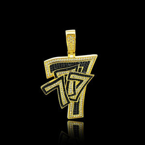 Custom Number <b>777</b> Pendant Iced Out Black White Moissanite Diamond Hip Hop <b>Necklace</b> Gold Plated Jewelry - Product Image 1