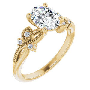 Bague de fiançailles élégante faite à la main en or 10k/14k/18k, ovale, d'inspiration florale, avec diamant de laboratoire et milgrain, pour femmes et jeunes filles - Product Image 3