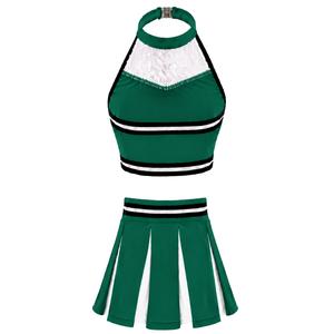 Ensemble d'uniforme de cheerleading vert foncé avec jupe plissée et crop top, tenue de performance d'équipe, vêtements de compétition de danse athlétique personnalisés - Product Image 2