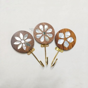 Wooden Floral MOP Inlay <b>Wall</b> <b>Hook</b> Decorative Round <b>Wall</b> <b>Hook</b> with Shell Design <b>for</b> Hanging Towels Clothes <b>Keys</b> Perfect <b>for</b> Decor - Product Image 6