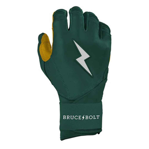 BRUCE BOLT Premium Leather Batting <b>Gloves</b>-Dark Green Gold Professional <b>Baseball</b> Softball Gear Secure Wrist Support Left-handed - Product Image 2