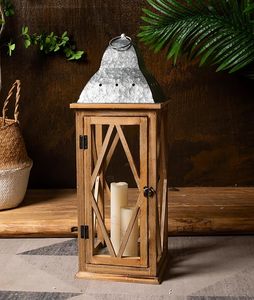 Farol de Madera Cuadrado Rústico Hecho a Mano con Acabado Marrón de Madera Quemada para Decoración del Hogar, Bodas y Patios - Product Image 4
