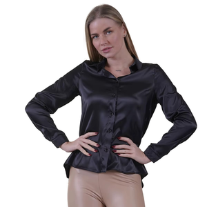 Camisas de Satén con Botones para Mujer, Manga Larga, Corte Entallado, Blusas Casuales de Oficina, Tops de Seda con Bolsillo - Product Image 2