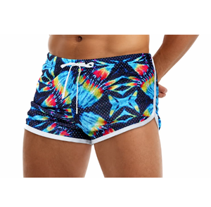 <b>Men</b> Blue Geometric Tie Dye Print Board Shorts Mid Waist Drawstring Quick Dry Swim <b>Trunks</b> Casual Style - Product Image 5