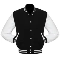 Veste universitaire noire et blanche pour homme, style preppy, col rabattu, coupe classique, en laine et polyester, couleur unie, pour l'automne