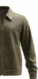 Veste en cuir véritable pour homme, col rabattu, fermeture éclair, style décontracté, couleur unie, coupe classique, pour l'automne - Product Image 4