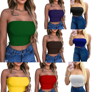 Women's <b>Strapless</b> Solid Color Crop <b>Top</b> <b>White</b> Seamless Fitness Wear Light Support Spandex Cotton - Product Image 5