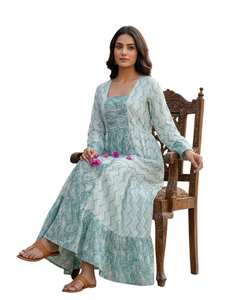 Bohemian Long Sleeve Maxi <b>Dress</b> With Paisley Print Tiered <b>A</b>-<b>Line</b> Square Neck Loose Fit Summer Casual <b>Dress</b> For Women - Product Image 2