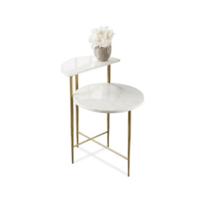 Nouvelle arrivée Table d'appoint moderne avec dessus en marbre blanc naturel Table basse extensible en fer blanc doré pour meubles de maison - Product Image 1