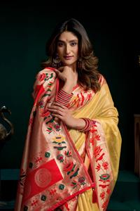 Sari de seda de tejido suave de diseñador, de aspecto lujoso, ropa tradicional con detalles finos para fiestas y celebraciones. - Product Image 2