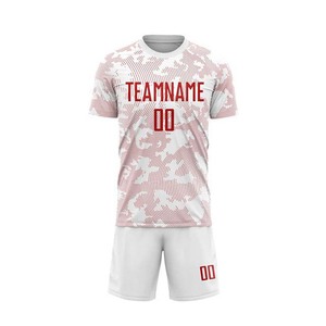 Ensemble maillot et short de football blanc et rouge, imprimé par sublimation, col rond, manches courtes, unisexe adulte, respirant, polyester, nom de l'équipe - Product Image 4