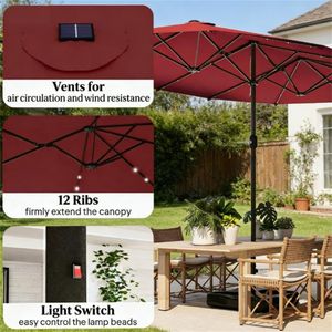 Ombrellone Solare da Giardino Rosso Vino con Base, Ombrellone da Esterno per Cortile - Product Image 2