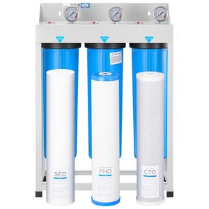 Sistema di filtraggio dell'acqua per tutta la casa a 3 stadi |   Filtro domestico da 4,5 x 20 pollici |   Depuratore d'acqua a sedimenti con pH, CTO e riduzione del cloro - Product Image 1