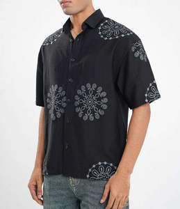 Men's Oversized <b>Half</b> <b>Shirt</b> Turn-down Collar Sleek Vintage Single-Breasted Casual Floral <b>Shirt</b> Summer-Look Crisp Soft Viscose - Product Image 6