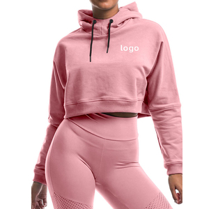 Sudadera Corta Rosa para Mujer, Color Sólido, Manga Larga, Transpirable, Tejida, con Logotipo Frontal, para Otoño - Product Image 1