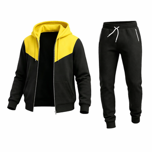 ชุดวอร์มมีฮู้ดสีดำเหลืองสำหรับผู้ชาย ทรงสลิมฟิต แจ็คเก็ตซิป กางเกงจ็อกเกอร์ ชุดกีฬาลำลอง ชุดออกกำลังกาย - Product Image 3