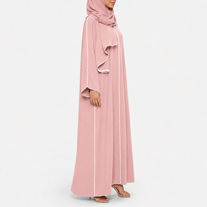 Conjunto de Abaya Informal de Primera Calidad con Pañuelo a Juego, Diseño Abierto, Detalles de Borde Blanco, Cuello en V, Largo hasta el Tobillo, para Uso Diario - Product Image 4