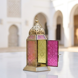 2026 Hot Selling <b>Gold</b> Moroccan Colorful Glass <b>Lanterns</b> for Table Top and Hanging Decorations - Product Image 6