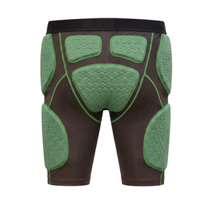 Manufacturer Adult American Football Green Padded <b>Compression</b> Shorts 100% Polyester and thigh protection high density foam - Product Image 2